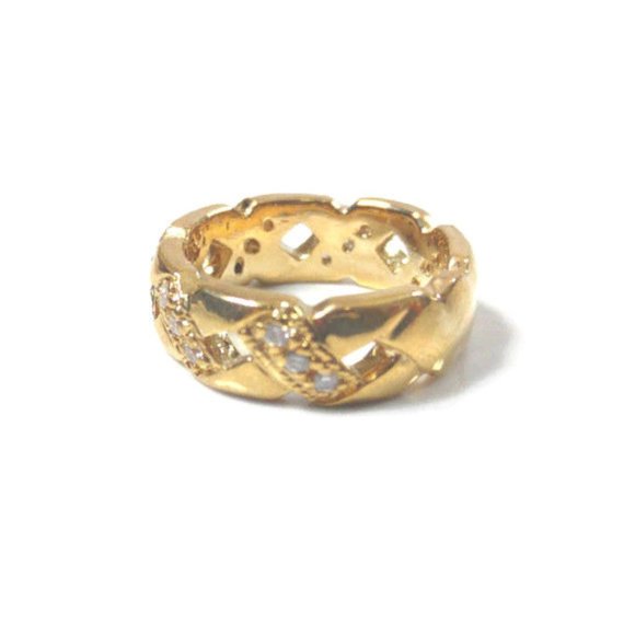 Fashion Ring CZ Crisscross Gold Plated Band 50MILS - Picture 6 of 8